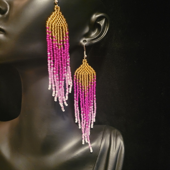 Bohemian Multicolor Beaded Earrings - Picture 3 of 4
